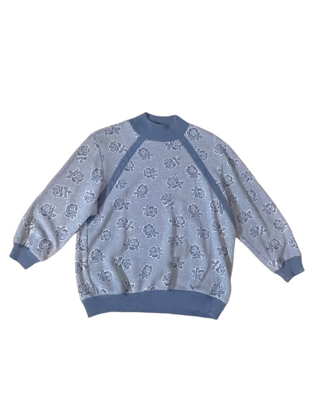 Cricket Lane blue rose print vintage sweater made in USA medium